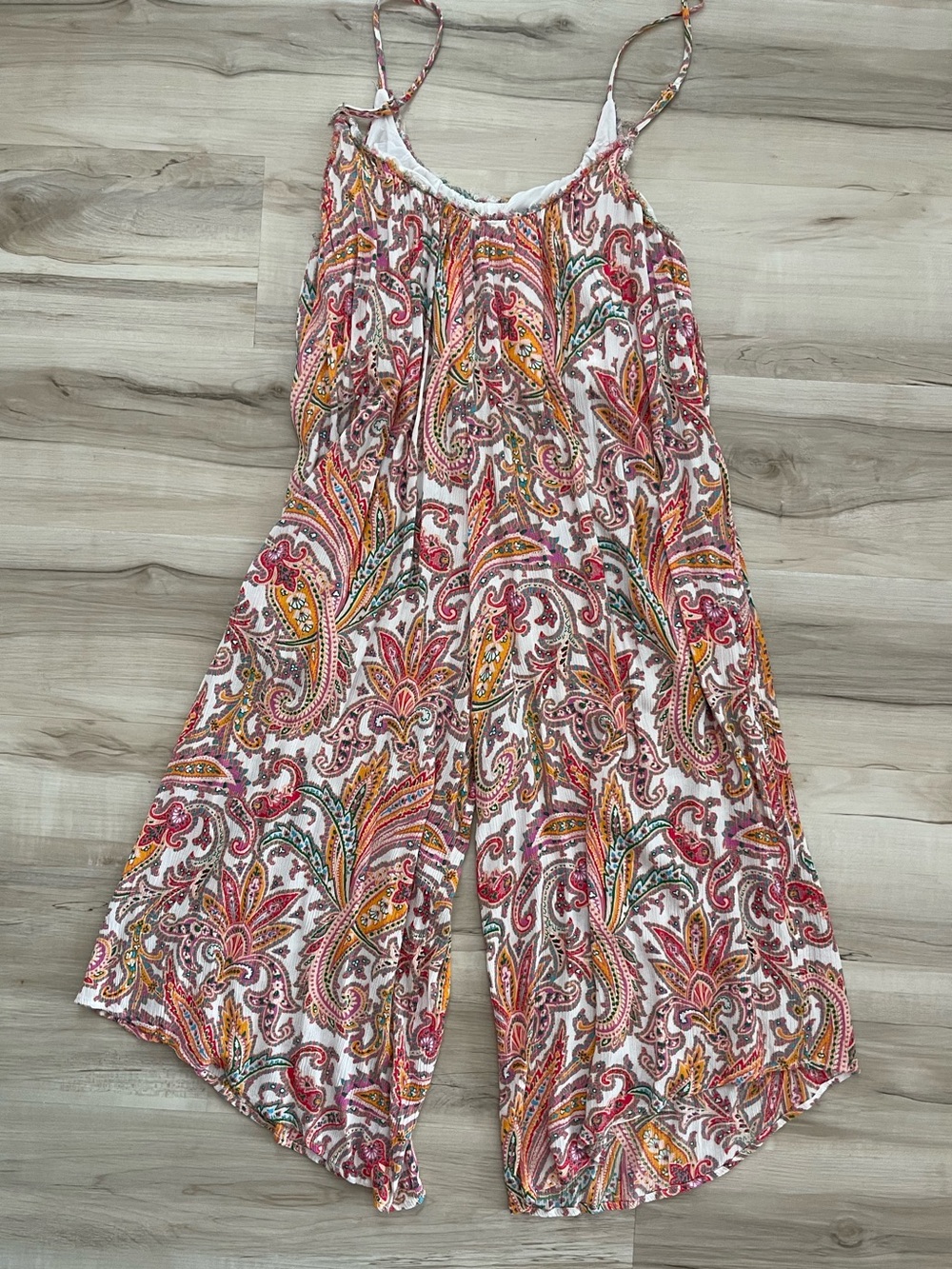 eesome Pink Multi Paisley Wide-Leg Spaghetti Strap Jumpsuit